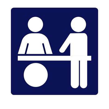Cashier station with empty circle for currency input on navy blue background. vector