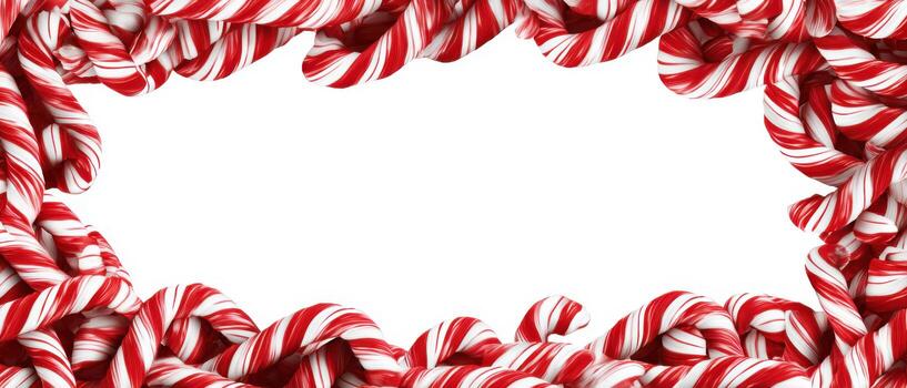 Candy cane border frame copy space festive cheer with red white swirl candy photo