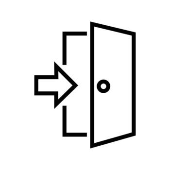 Open doorway with an arrow pointing toward it indicates entry on white background vector