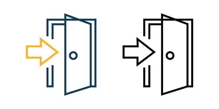 A simple depicts an open door with an arrow pointing towards the entrance vector