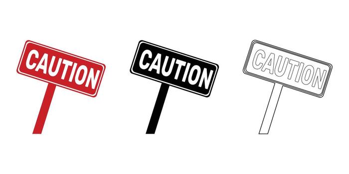 Tres precaución señales monitor rojo, negro, y contorno versiones en contra un blanco antecedentes vector