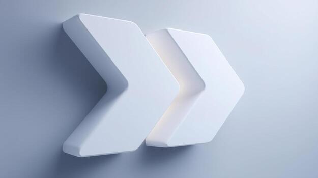 Minimalistic white arrow icon on light background, modern 3D symbol of direction, progress and navigation photo