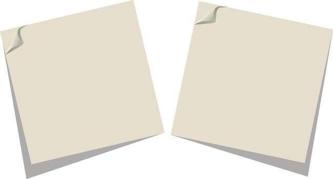 Two blank light brown square sticky notes with curled corners, casting subtle shadows on a white background vector