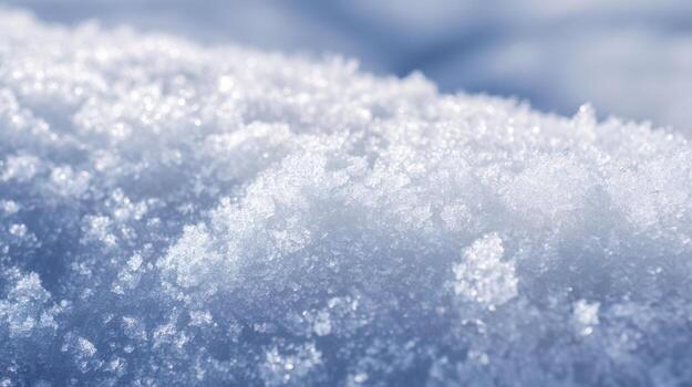 Macro photography of sparkling snowflakes, close-up texture of winter frost photo