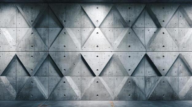 Modern concrete wall with geometric diamond pattern and industrial texture, contemporary architecture background photo