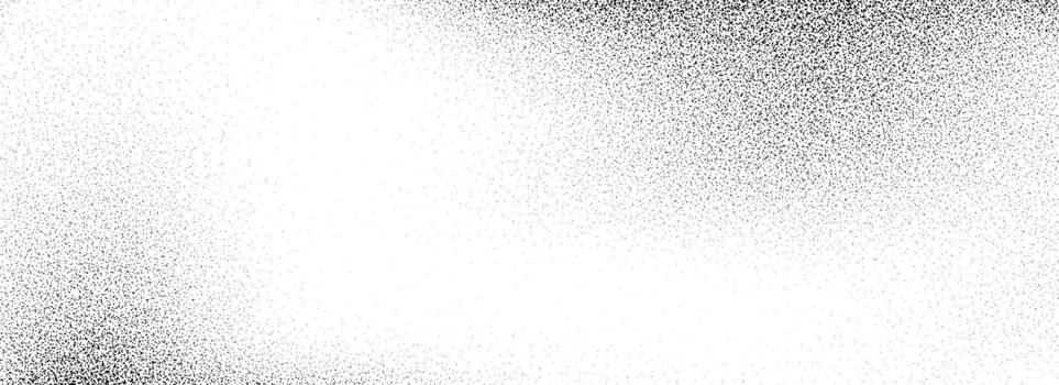 Black dotted grainy gradient texture. Stippled sandy grit overlay. Grunge sprayed noise background. Rough distressed dotwork backdrop with dust, particles, speckles. Subtle specks wallpaper vector