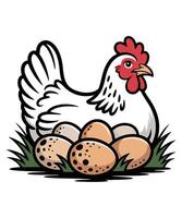 un sano gallina tendido Fresco huevos en césped granja ilustración vector