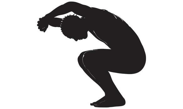 Swimmer Silhouette Crouching on Starting Block Ready to Dive vector