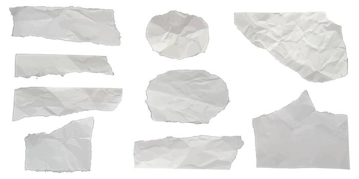 A set of torn and crumpled paper. Realistic paper notes for messages.Illustrations for paper reminders. vector