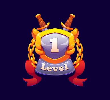 Game rank level up badge icon, first level rate vector