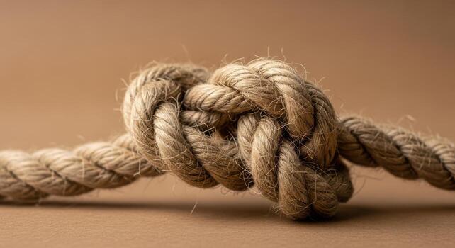 Closeup of a knotted rope, showcasing texture, strength, and the concept of connection and security photo