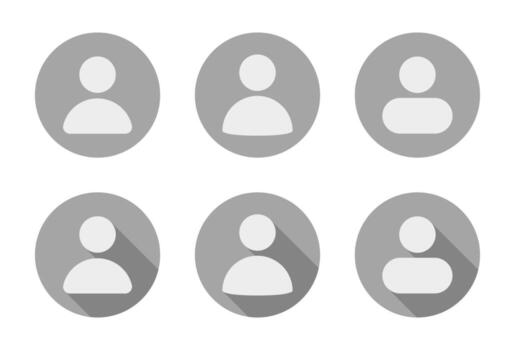 Default avatar profile icon set with long shadow. User account placeholder symbol vector
