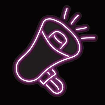 Neon loudspeaker isolated on black background. Loudspeaker icon with glowing neon lines. vector