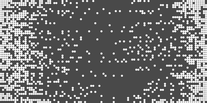 desintegración blanco punto circulo grano ruido, desvanecerse trama de semitonos efecto, dispersar punto trabajar, disperso antecedentes mosaico píxel red. vector