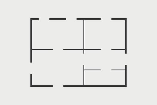 Floor plan icon simple room flat apartment modern unfurnished house line drawing, floor plan project, symbol. Technical architecture draw. Structure shape, build layout with doors and windows. vector