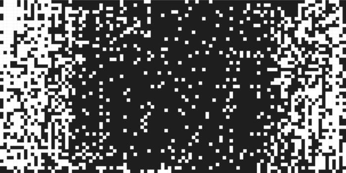 Disintegration dot circle white grain noise, fade halftone effect, disperse dot work, Dispersed background mosaic pixel grid. vector