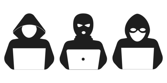 Incognito anonymous set character silhouette icon, hacker or scammer with hidden face, villain. Thief, criminal, robber simple sign. vector