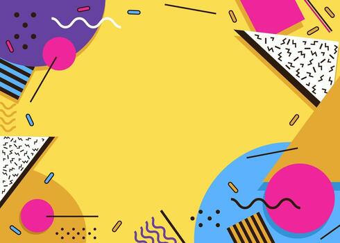 Memphis Style Yellow Frame Background Bright and Colorful Design vector