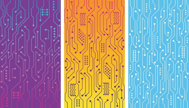 Set of three circuit technology background for mobile screen. Abstract modern blue tech background for computer, mobile, laptop or digital screen. vector