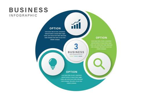 3 paso circular negocio infografía con íconos y color segmentos vector