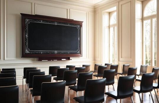 Blank Classroom with Blackboard photo