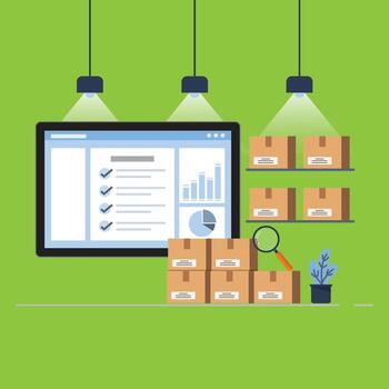 Inventory management system with boxes and monitor vector