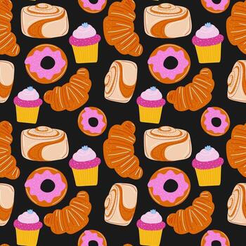 variety of pastries and desserts pattern vector