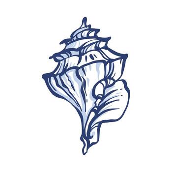 Seashell. Whimsical Hand Drawn Scallop seashell. Isolated on white backdrop. Freehand outline ink scribble retro style. Outline modern style vector