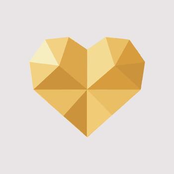 Golden polygon heart design with sharp edges and geometric style, isolated on white background, luxury abstract symbol of love for premium infographic, branding, and decoration vector