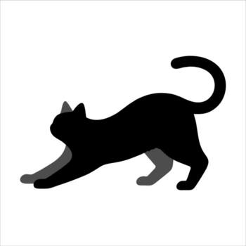 Minimal flat illustration of a playful cat stretching in side view, clean modern style perfect for logo and character design vector