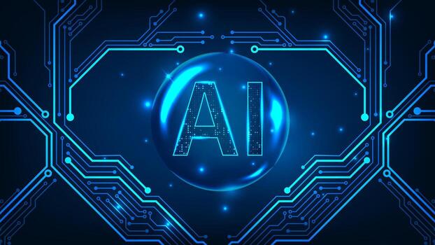 artificial Internet texto en burbuja digital tecnología resumen línea circuito tablero azul innovación concepto en oscuro antecedentes vector