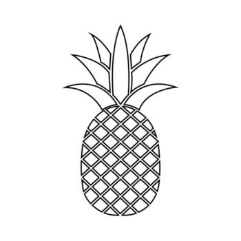 Outlined pineapple displays geometric pattern against a simple white backdrop, illustrating summer freshness vector