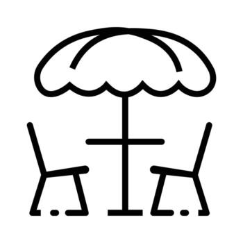 Table setting for two with umbrella cover presented as black outline isolated vector