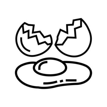 Isolated line art reveals broken eggshells and a sunny side up egg, transparent background vector