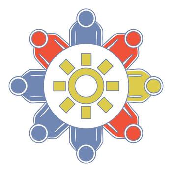 diverso grupo de tablero miembros colaborando alrededor un central idea icono vector