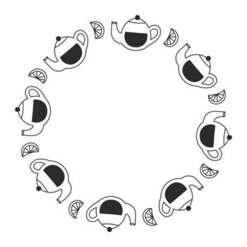 Teapot and Lemon Circle Frame vector