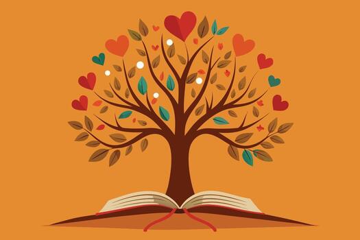 árbol de amor y conocimiento creciente desde abierto libro vector