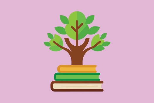 árbol de conocimiento creciente desde apilar de libros educación vector