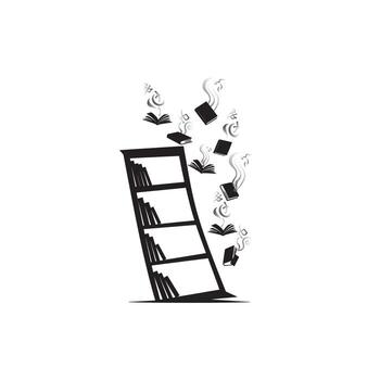 Art of falling books from a bookshelf, symbolizing chaos and disorganization vector