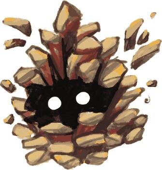 stylized digital illustration of a pinecone rendered in browns and golds with a rough, painterly texture. vector