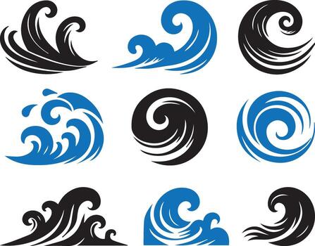 Dynamic Ocean Wave Icon Set vector