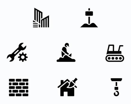 Construction and Engineering Iconography Featuring Buildings, Tools, and Machinery Representing Various Aspects of the Building and Repair Process Seamlessly vector