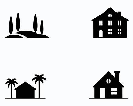 Four Distinct Architectural Visions A Comparative Glimpse of Varied Dwelling Styles From Traditional Homes to Tropical Getaways Each with Unique Character vector