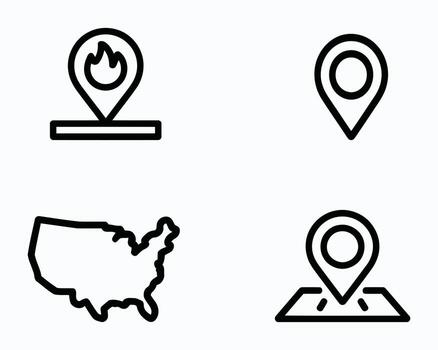 Diverse Location and Geographical Icons Depicting Maps, Markers and Points of Interest with United States of America Map Outline Present vector