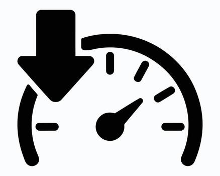Decrease and Reduction Indicator Meter Showing Decline, Decrease Speed, or Loss Indicated by Downward Arrow and Gauge Displaying Negative Performance vector