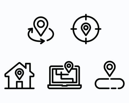 Collection of Icons Illustrating Location and Navigation Related Concepts Such as Targeting Destinations and Finding Local Businesses in a Digital Age vector