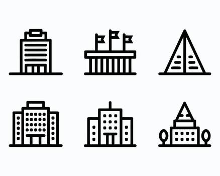 Architectural Icons Collection A Set of Line Art Depicting Various Building Styles Monuments and Structures Minimalist and Modern Black and White vector