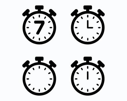 Simple Black and White Timer Icons Depicting Varying Time Intervals with a Clean Aesthetic Style for Different Design Applications vector