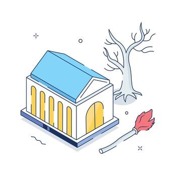 Building with tree and torch illustration vector