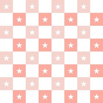 Seamless pattern with with small stars and squares. Geometric repeating gingham background, pink pastel texture in square. vector